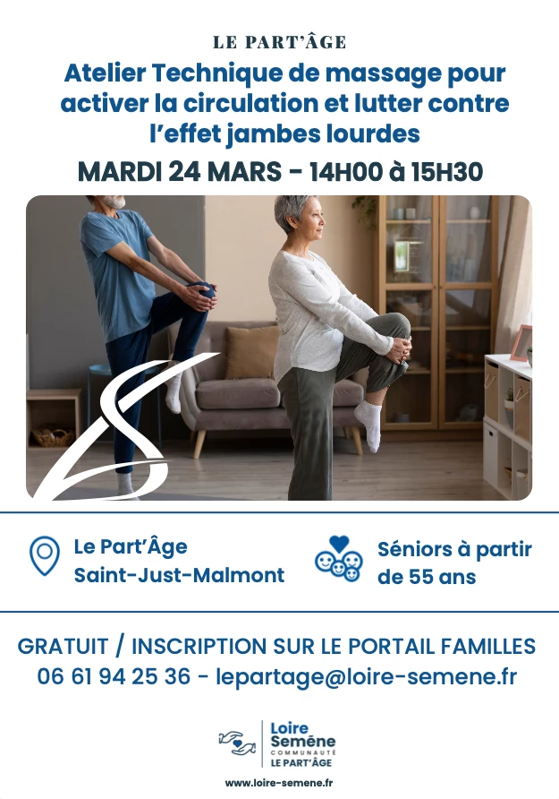 Atelier sénior – techniques de massage pour activer la circulation et lutter contre l’effet jambes lourdes